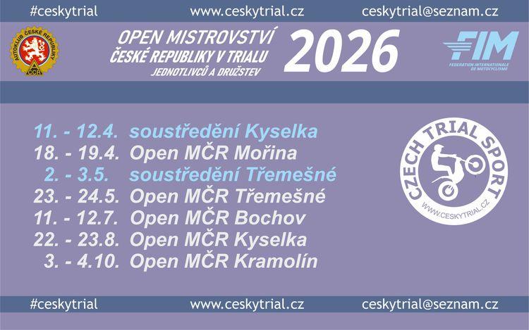 Kalendář OPEN Mistrovství ČR v trialu 2026